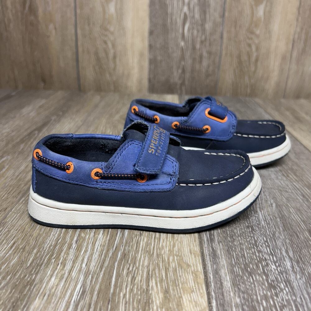 Sperry Cupsole Navy Blue Orange Deck Boat Shoes Kids Youth US Size 9.5M YB48896